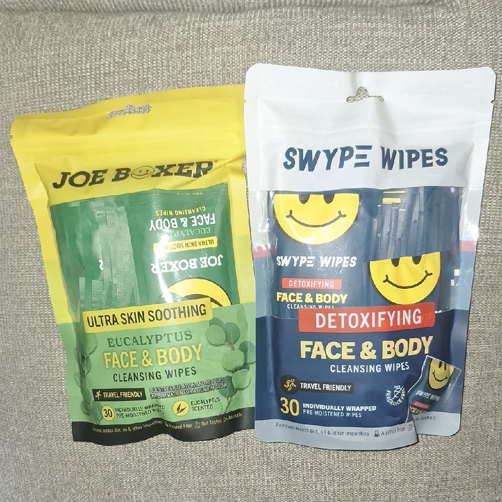 Joe Boxer Ultra Skin Soothing & Swype Detoxify Face & Body Cleansing Wipes